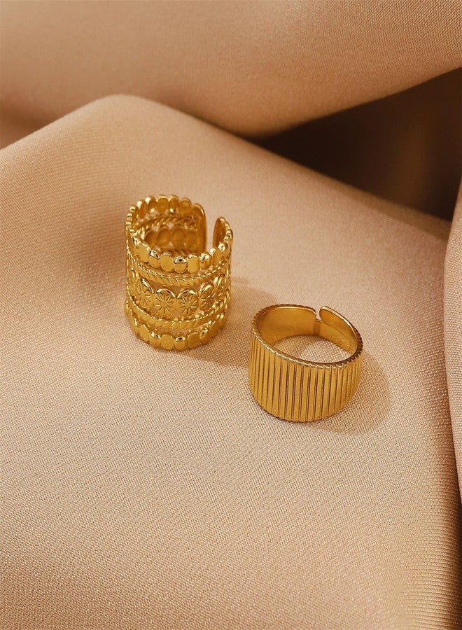 IS4U Irregular Hammer Hollow Heart Ring Chunky Statement Ring Charm Oval Ring Open Geometric Ring Stacked Sun-Textured Sunflower Sleeve Ring Water Drop Wrapped Finger Ring Minimalist Simple Knuckle Ring Fashion Jewelry for Women (Gold1) - Image 3